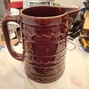 Vintage Mar-Crest Daisy Dot Stoneware Pitcher 8" Marcrest Oven Proof Brown
